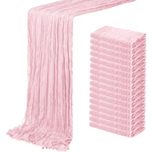16 Pack Light Pink Cheesecloth Table Runner 20 x 120 inch Gauze Table Runners 10 FT Long,Semi Sheer Boho Cheese Cloth Fabric Table Runner Bulk for Wedding,Party,Baby Shower,Bridal Shower Decoration