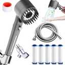 Ion Drops Shower Head, Filtered Shower Head with Massage Silicone Head, 3 Modes High Pressure, with 59 Hose, Bracket and 5 Filters, 1 PTFE Tape