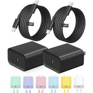 iPhone 17 16 Charger Fast Charging [ETL Safety Certified] 20W 2Pack USB C Charger Block Type C Chargers with 10FT Type C Cable for iPhone Air/17/17 Pro/17 Pro Max/16/16 Plus/16 Max/15/15 Max(Black)