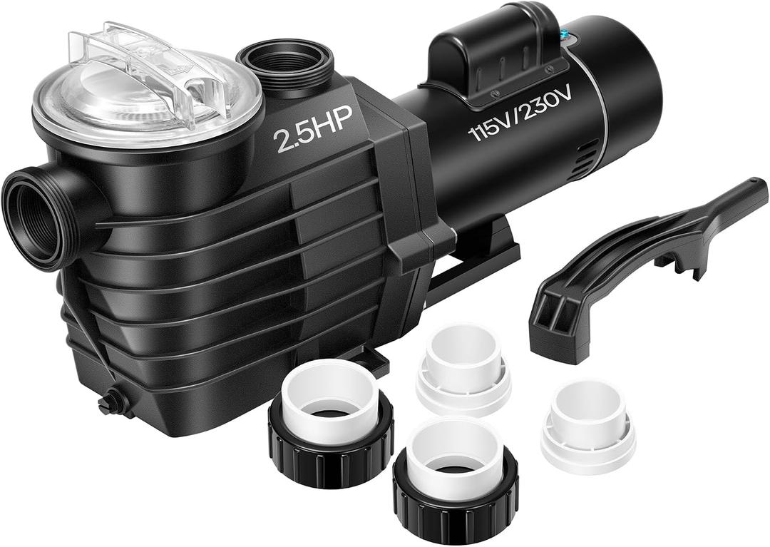 VIVOHOME 2.5HP Dual Voltage Pool Pump, High Lift 78FT Self-Priming, DOE Energy Saving, 1.5" & 2" Connectors w/Strainer Basket for In/Above Ground Pools