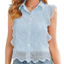 Falechay Summer Tops for Women 2025 Womens Tank Tops Button Down Ruffle Sleeve Shirts Boho Baby Doll Women's Sleeveless Blouses Trendy Crochet Flowy Fall Cute Tunics Peplum Business Camisole Blue L (Blue, L)