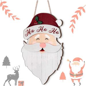 Christmas Hanging Santa Claus Sign Wooden Indoor/Outdoor Decor Hanging Santa Claus Wall Ornament for Xmas Holidays Wooden Wall Door Home Decoration(Hohoho)
