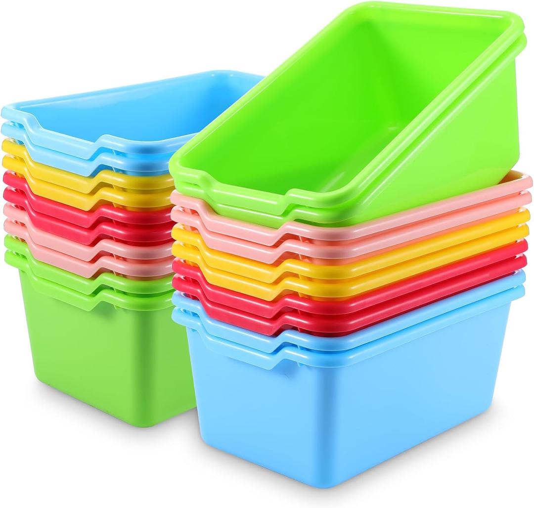 SHENLIU 20 Pcs Plastic Cubby Bins Book Bins for Classroom Library Scoop Front Stackable Toy Storage Tubs Containers for School Office Home Nursery Playroom Organization(Multicolor)