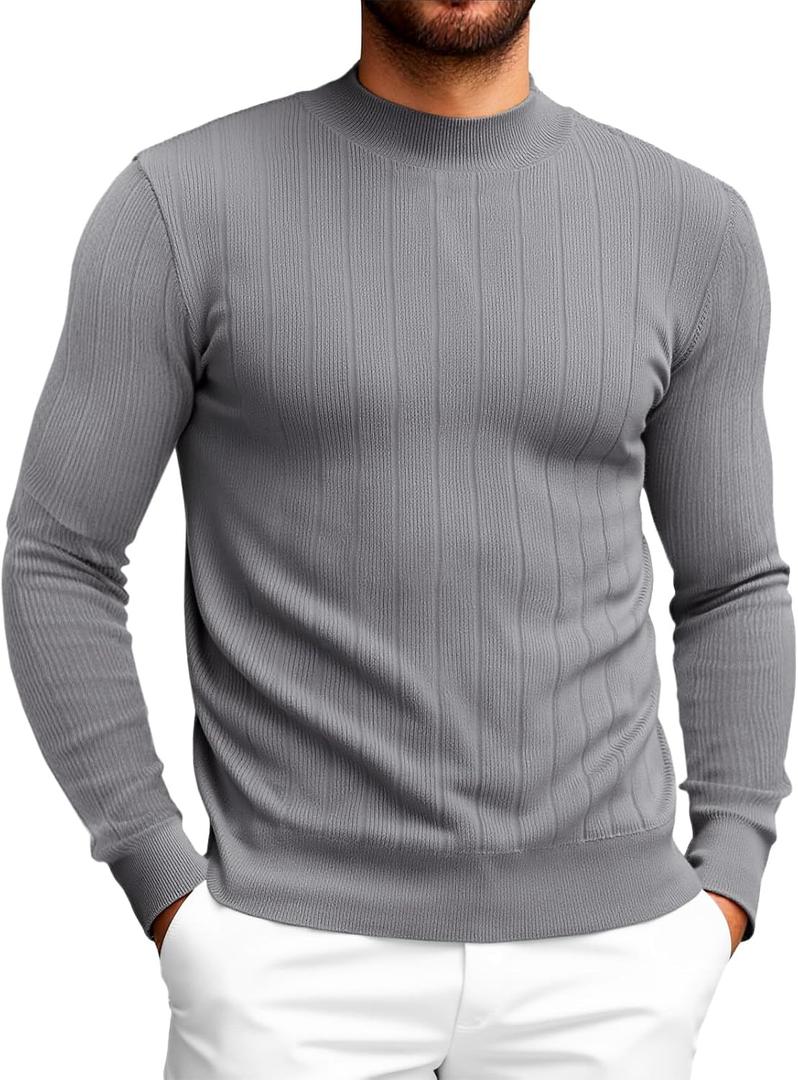 Runcati Mens Mock Turtleneck Sweater Slim Fit Casual Ribbed Knitted Pullover Fall Winter Basic Warm Sweaters, L