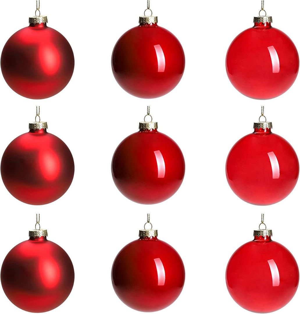 DN DECONATION Christmas Tree Decorative Hanging Ornaments, Red Mercury Glass Ball Set, 3.14” Tree Ornaments for Christmas Decorations, Holiday Hanging Balls for Winter & Festive Home Decor, 12