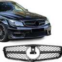 Front Grill Grille for 2008-2014 Mercedes W204 C-Class C250 C300 C350 AMG Style Gloss Black Direct Fit Replacement ABS Plastic No Modification Required