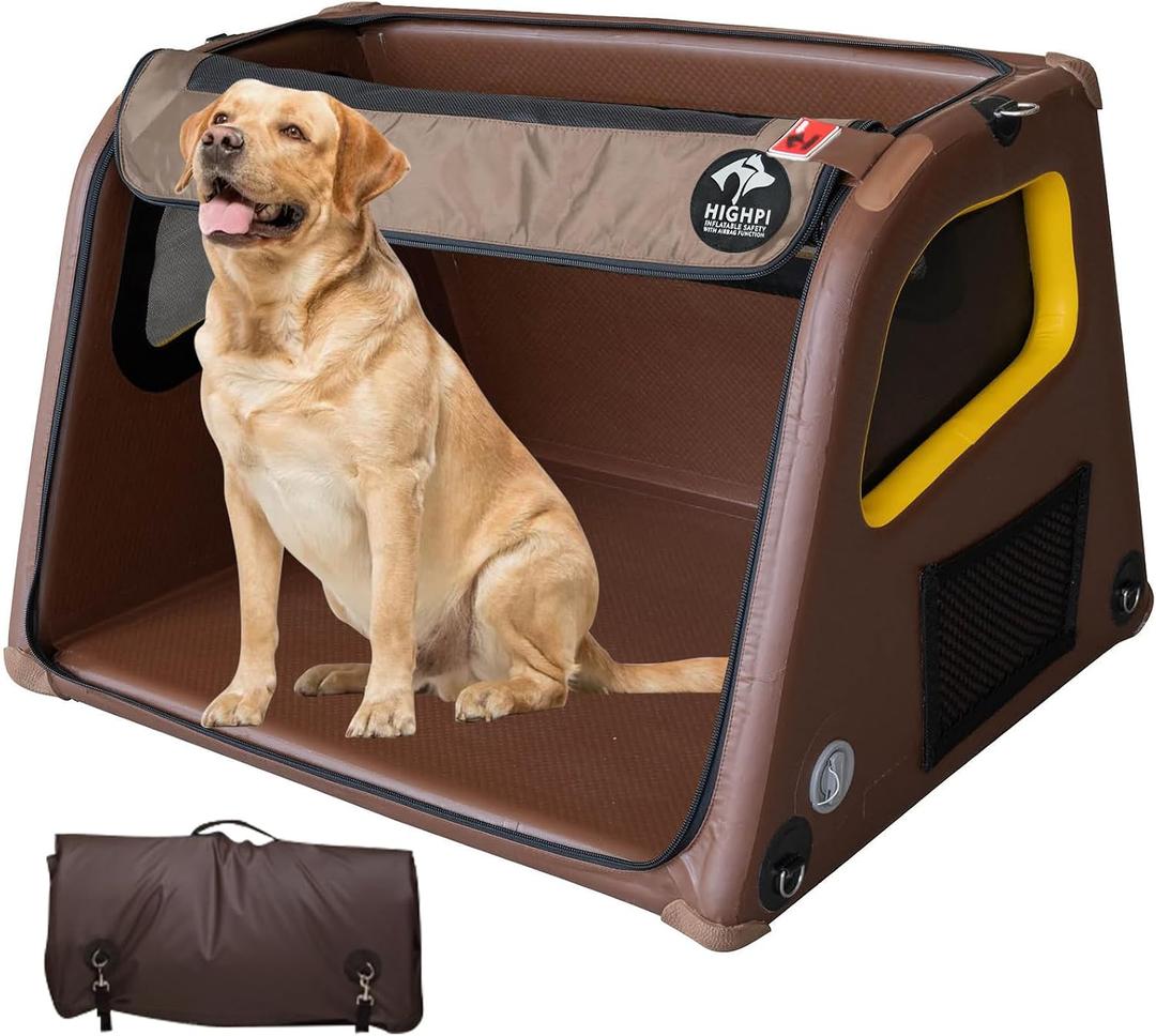 Collapsible Portable Soft Dog Crate-HIGHPI Inflatable Dog Travel Crate for Large Dogs, Waterproof Dog Kennel Outdoor Indoor, Safety Foldable Dog Cage for Car Home, Dog Carrier 37'Lx32Wx26H
