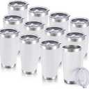 20 oz Tumblers Bulk Stainless Steel Tumbler with Lid Double Wall Vacuum Insulated Coffee Mug 20oz Powder Coated Cup for Hot and Cold Drinks, White, 12 pack, Medium