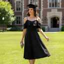 Bbonlinedress Womens Off The Shoulder Cocktail Dress, Formal Wedding Guest Prom Party Homecoming Graduation A-line Midi Dress (Black, L)