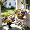Artificial Pansies Flowers for Outdoors, 24 Pcs Faux Silk Pansy Flower UV Resistant Fake Plants for Outside Planter Porch Yard Patio Home Decor, Yellow White Purple, 24