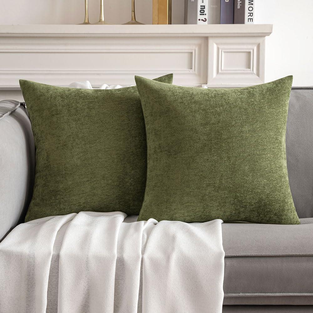 MIULEE Pack of 2 Sage Green Decorative Pillow Covers 25x25 Inch Soft Chenille Couch Spring Throw Pillows Farmhouse Cushion Covers for Home Decor Sofa Bedroom Living Room 