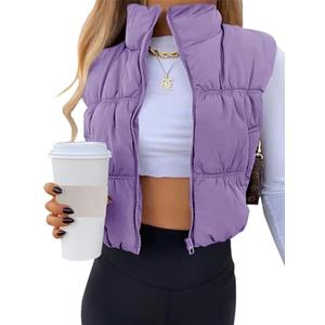 SySea Women's Crop Puffer Vest Winter Zip Up Lightweight Sleeveless Warm Outerwear Padded Coat, Medium