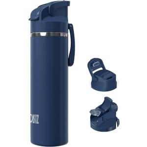 OISIZ Insulated Water Bottle 24 oz with 2 in 1 Spout and Straw Lid,One Click Safety Lock,100% Leakproof,Keep Cold 24H,Vacuum Stainless Steel Water Bottle for School,Travel and Sports,Dishwasher Safe (Navy Blue)
