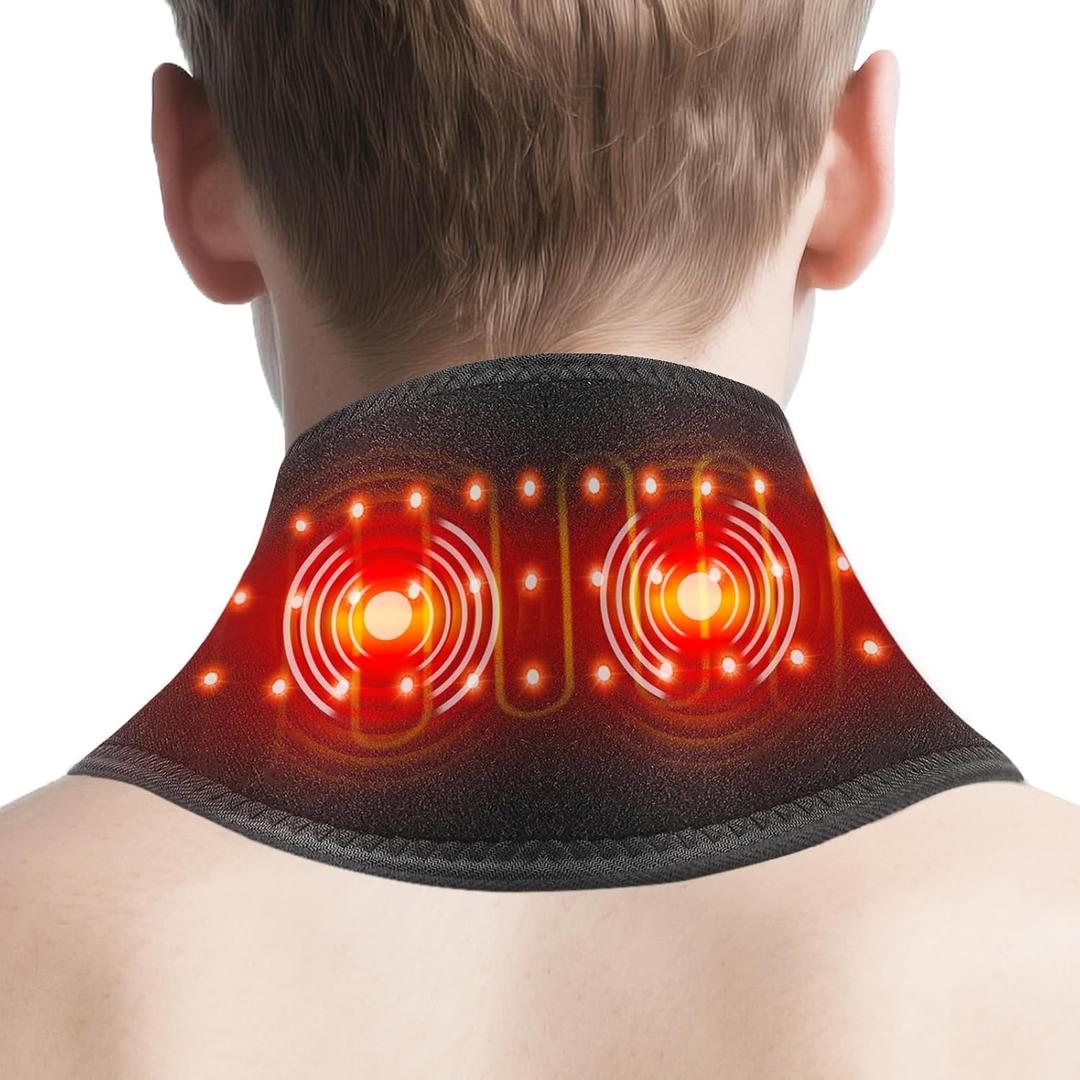 Cordless Neck Massager with Heat, Red Light Therapy for Neck, Neck Heating Pad for Pain, Heated Neck Wrap, 660nm 850nm, FSA Eligible HSA, Heated Neck Massager, 3000mAh Battery, Black