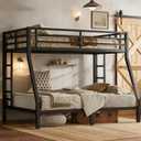 Bellemave Twin Over Full Bunk Bed with Ladders, Metal Bunk Beds Frame with Full-Length Guardrails, Heavy-Duty Bunkbed for Bedroom, Guest Room, Dorms, Noise-Reduce and No Spring Box Needed, Black