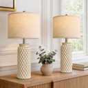 USumkky 24" Modern Ceramic Bedside Lamp Set of 2 for Bedroom Decor Farmhouse Table Lamp for Living Room Office Dorm Cream