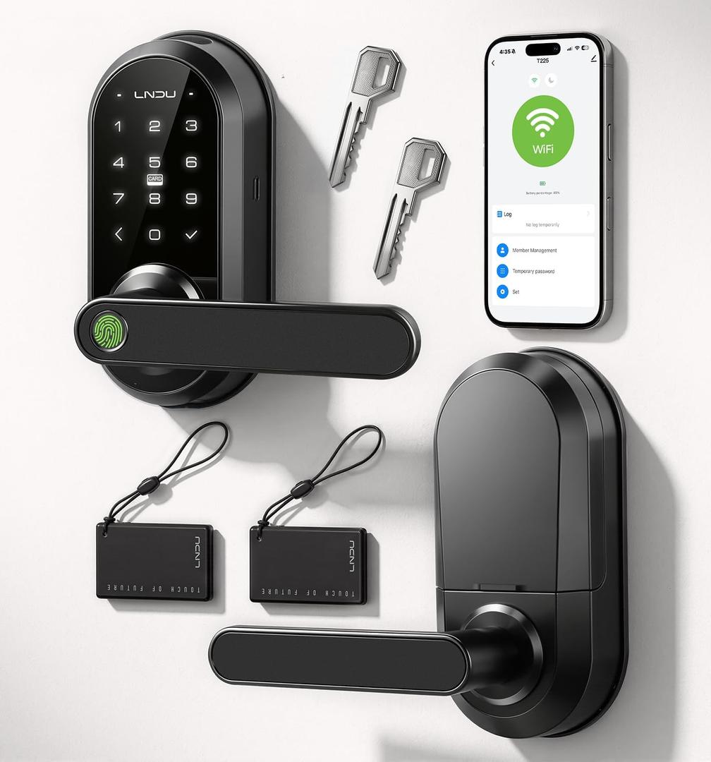 Smart Lock Keypad Door Lock with Handle, WiFi Keyless Entry Door Lock with Handle,Door Keypad Locks with Alexa & Google Assistant,Voice Control & APP Remote,Fingerprint,Key Fob,PIN Unlock,Auto Locking