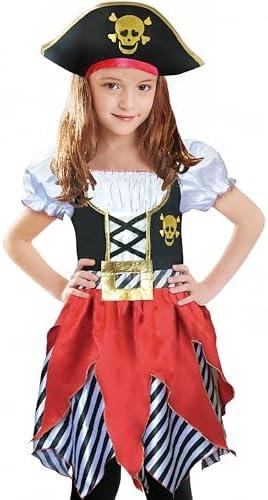 Lingway Toys Girls Deluxe Pirate Costume,Buccaneer Princess Dress for Kids 9-10