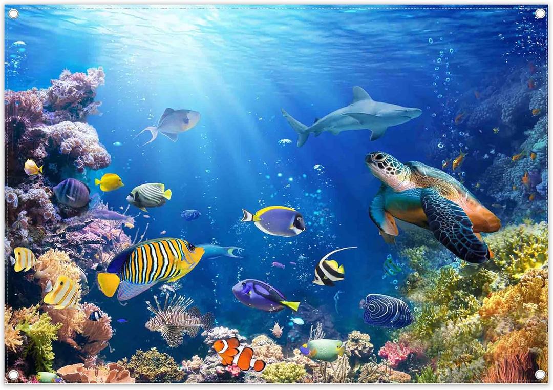 7x5ft Under The Sea Photography Backdrop Ocean Underwater World Background Aquarium Coral Baby Shower Decorations Birthday Party Photo Banner