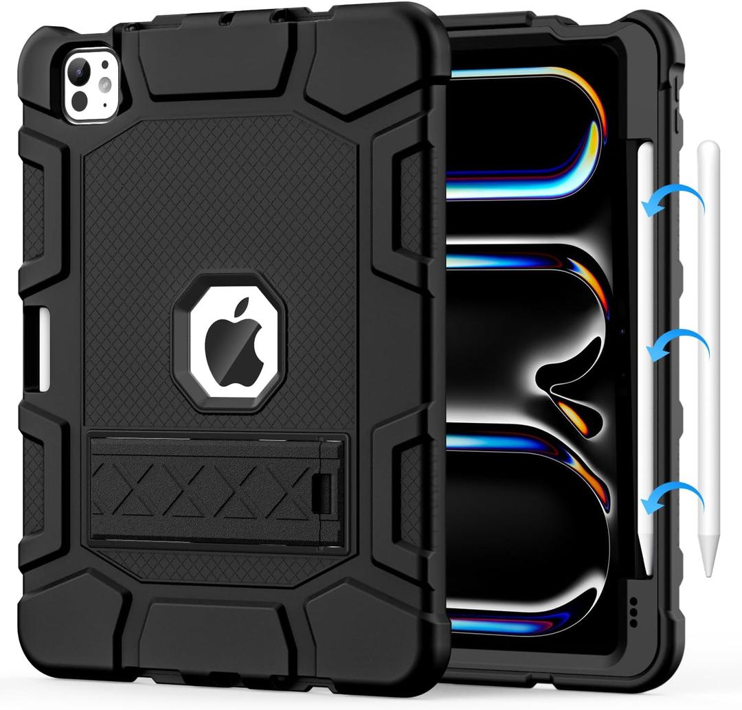 MARIWIVI Case for iPad Pro 11 Inch Case (M5 2025/ M4 2024) with Pencil Holder, Built-in Stand, Military Grade Shockproof Protective Cover for iPad Pro 11", Black