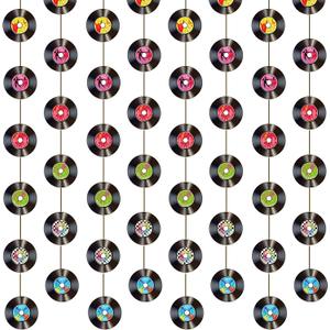 Cindeer 8 Pieces Rock and Roll Party Decorations Retro Record Garlands Vintage Record Streamer Paper Banners 50's and 60's Party Hanging Decorations for Rock Music Birthday Supplies