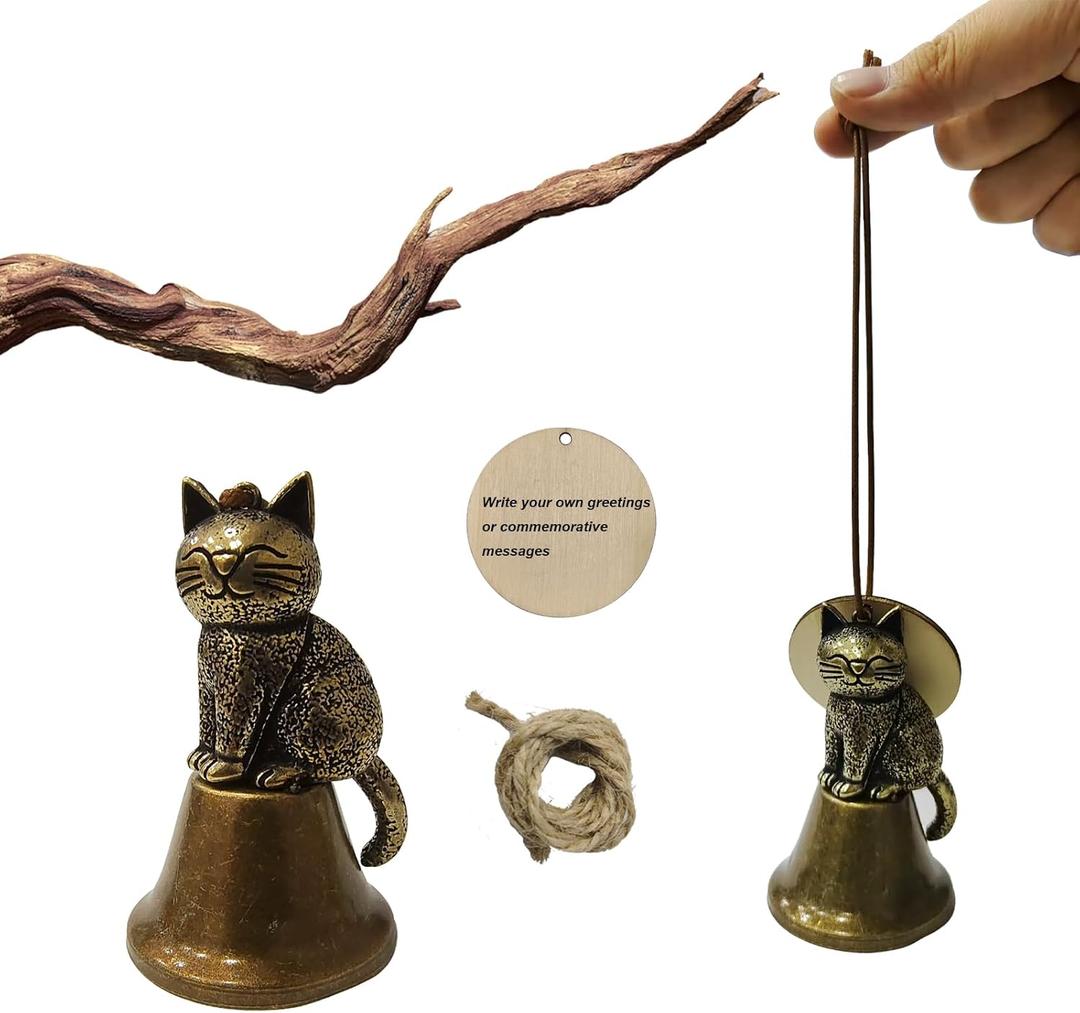 NIXUGUANG Brass Cat Wind Chime - Small Unique Outdoor Wind Chimes, Cat-Themed Garden & Porch Decor, Gift for Cat Lovers Women, Memorial Remembrance Ornaments (Type B)