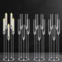 4Pcs 5 Arms Acrylic Candelabra Centerpieces for Tables Decoration,Clear Candle Holder for Wedding Dinner Fireplace Decoration,35 inches Tall Candlesticks Holder with Lampshade, Fits LED Candle