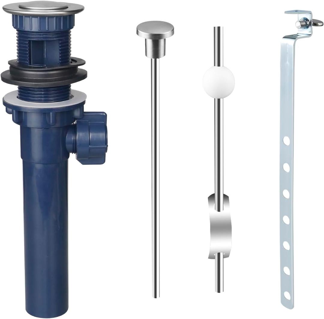 Bathroom Sink Drain with Lift Rod, Pop up Sink Drain Stopper with Lift Rod, Universal Sink Drain Stopper with Overflow, for Bathroom Vanity Sink, Lavatory, Fit Most Drains (Brushed Nickel