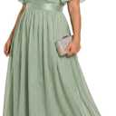 Talisea Plus Size Formal Dress - Chiffon V Neck Bridesmaid Wedding Guest Party Short Sleeve A-Line Floor Length Dresses, 18W