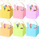 Kolldenn 48 Pcs Small Easter Basket Bulk Mini Pastel Bunny Candy Boxes with Handle, Gift Basket Containers, Candy Goody Cookie Treat Box for Easter Spring Party Favor