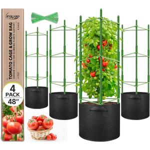 Legigo 4 Pack Tomato Cages with 10 Gallon Grow Bags- 48 Inch Tomato Trellis Planter Plant Support Stakes, Tomato Plant Cage Garden Trellis for Vertical Climbing Plants Vegetables Flowers Fruits