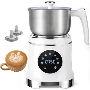 7-IN-1 Milk Frother, 20.3 OZ Milk Frother and Steamer with Temperature Control Stainless Steel Electric Milk Frother Dishwasher Safe Hot and Cold Foam for Latte Hot Chocolate Cocoa (White)