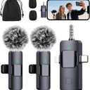 3-in-1 Microphone for iPhone, Android, Camera, Wireless Microphones, Mini Microphone, Lapel Mic with Noise Reduction, Crystal Clear Sound & 7H Battery for Recording, YouTube, Podcast (Charcoal Black)