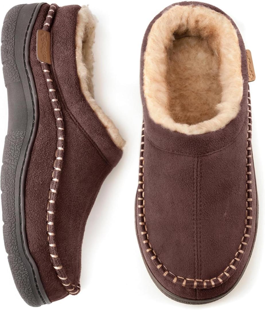 Zigzagger Men's Slip On Moccasin Slippers, Indoor/Outdoor Warm Fuzzy Comfy House Shoes, Fluffy Wide Loafer Slippers, US 10.5