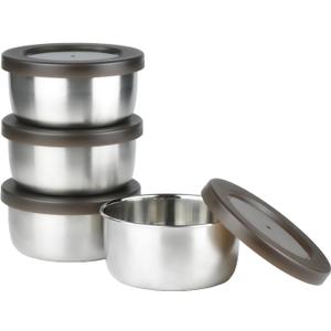 9 oz Stainless Steel Lidded Bowls, 4 Pack Unbreakable Small bowls with BPA-free Plastic Lids for Meal Prep, Cooking, Snacks, Leftovers