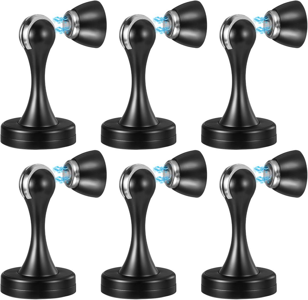 6 Pcs Magnetic Door Stoppers, Stainless Steel Heavy Duty Magnetic Door Stops for Wall and Floor Mounting, Door Holder Keep Door Open (Black)