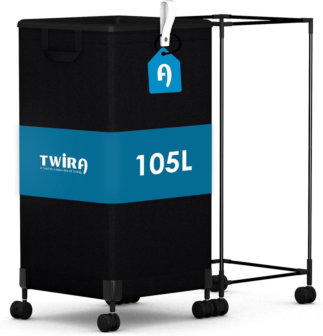 Twira Laundry Basket with Wheels 105L Black x1