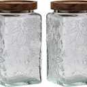 Vintage glass sealed storage jar with sealed wooden lid, Kitchen Storage glass food storage container for, coffee beans, oats, flour, cereal, food storage jar (Sunflower)