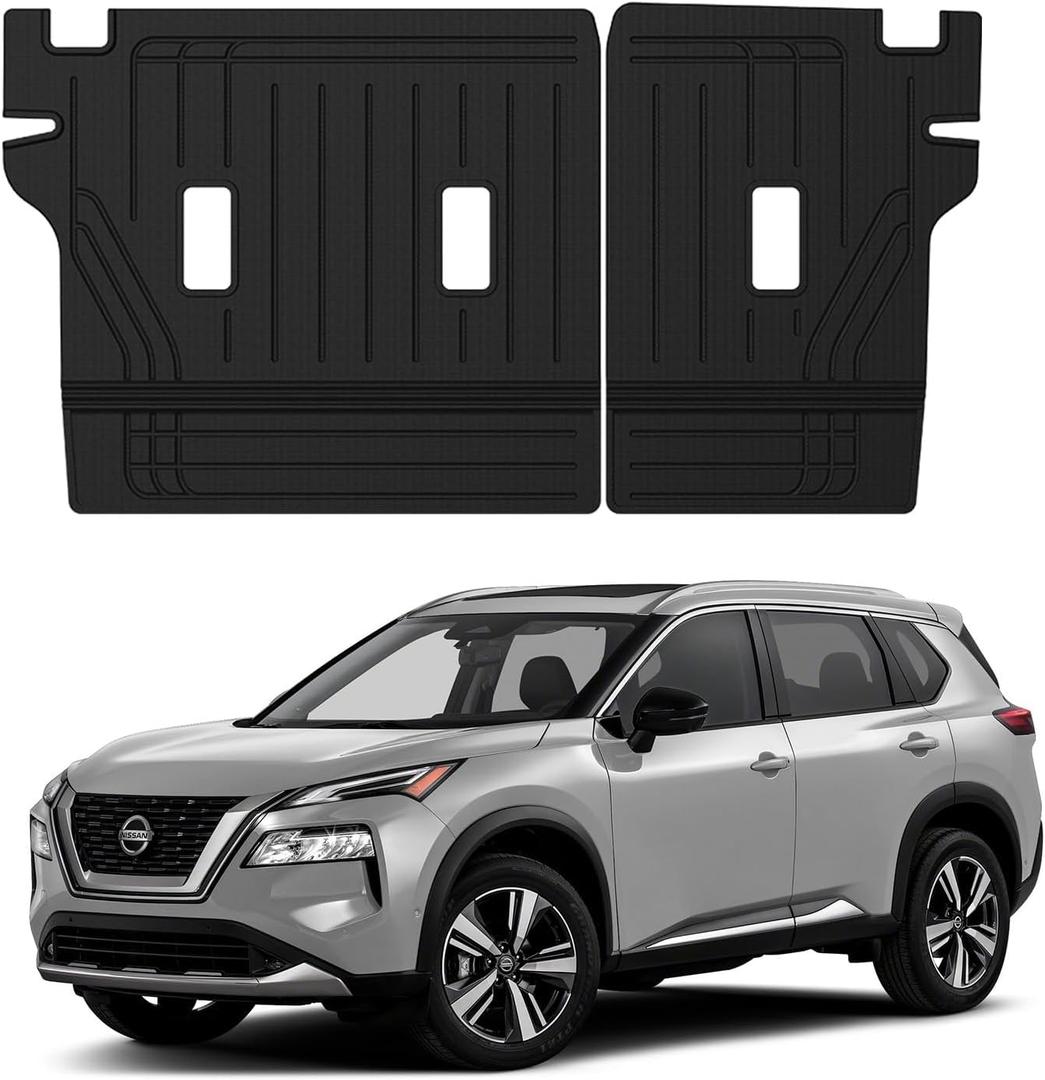 Ecarzo Backrest Mat Compatible with 2021-2024 2025 Nissan Rogue Accessories TPE Back Seat Protector All Weather Waterproof Cargo Liner for 2025 Nissan Rogue Accessories - Balck