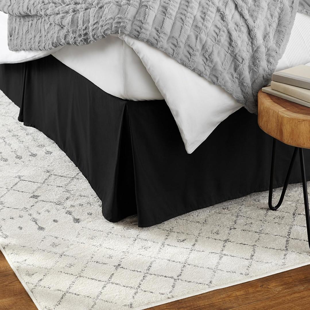 Lightweight Pleated Bed Skirt, King, Black, Solid