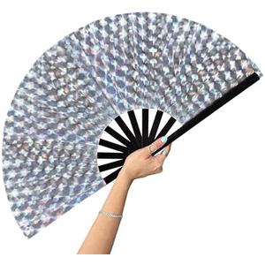Set of 4 Packs, GeGeYa Large Folding Fans-Hand Fan Popping Fan for Line Dancing Clacking Fans for Boots On The Ground Dance, Party,Concert,Outdoor,Decoration (Laser-Fish Scales)