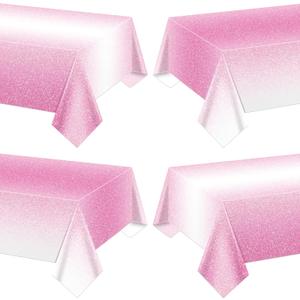 4 Pack Ombre Pink Tablecloths, 51 x 86 Inch Pink Table Cloths Plastic Gradient Pastel Pink Disposable Tablecloths for Wedding Anniversary Party and Baby Shower