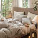 MooMee Wavy Striped Duvet Cover Set 100% Washed Cotton Linen Like Textured Breathable Durable Soft Comfy (Beige, Queen 90"x90")