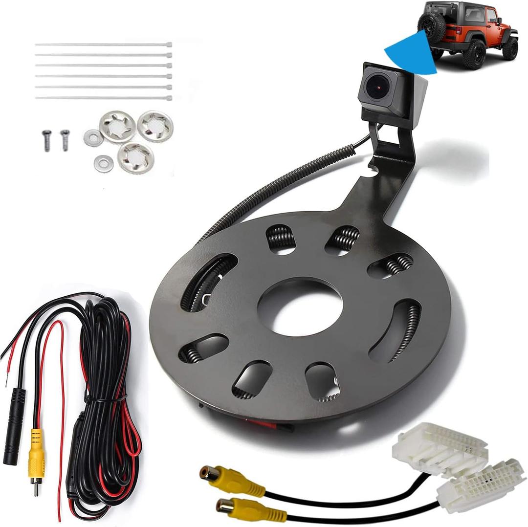 Spare Tire Backup Camera, Car Rear View Back Up Camera for Jeep Wrangler Spare Tire Mount 20072018, Waterproof Wide Angle Removable Camera Guidelines with OEM Monitor Adapter