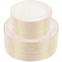 PULOTE 100PCS Ivory Plastic Plates - Cream Plastic Disposable Heavy Duty for Party - Include 50 Each (Dinner & Dessert) Plates
