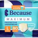 Because Premium Maximum Plus Adult Incontinence and Postpartum Bladder Leak Underwear for Women, Maximum Absorbency, Disposable, Beige, Large, 80 Count (4 Packs of 20)