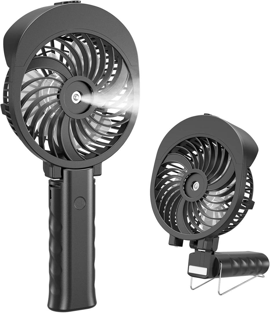 HandFan Handheld Fan, Water Cooled, USB Rechargeable Battery, with 3 Speeds Mini Table Fan 2 in 1 with Laptop Sockets for Travel, Home (Black)