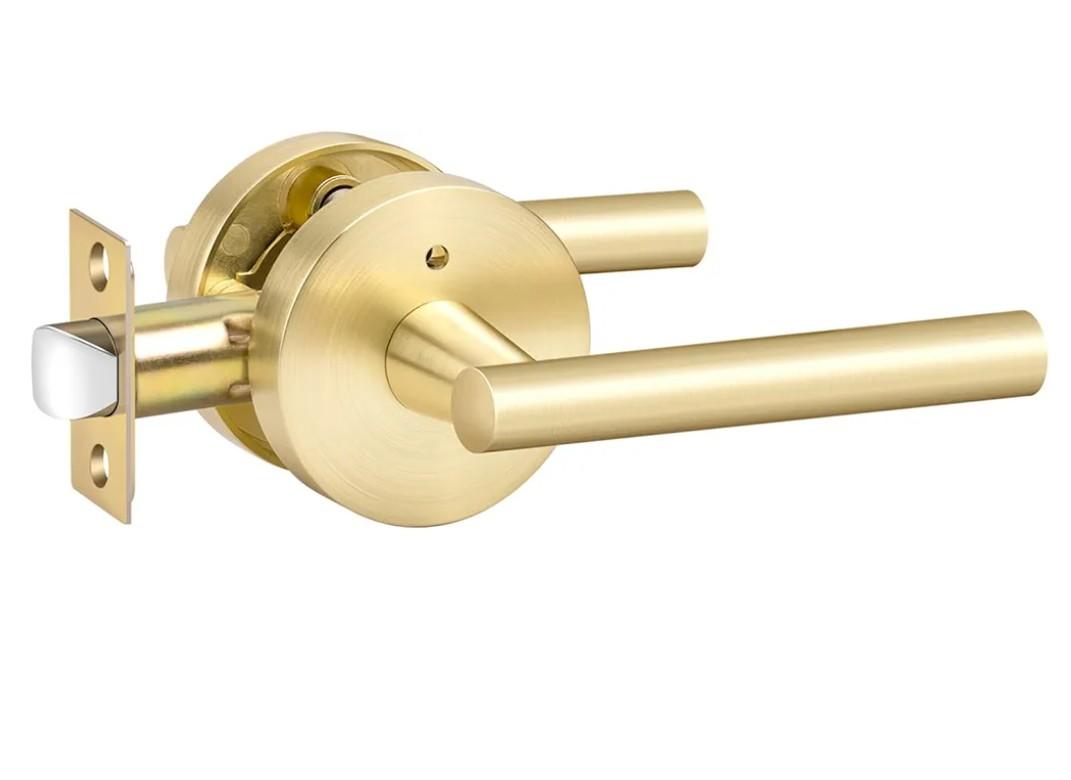 Goldenwarm 1 Pack Gold Door Handles Interior, Brushed Gold Privacy Lever Door Handle, Heavy Duty Interior Bedroom Door Lever Pack, Door Handles for Bathroom