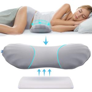 RESTCLOUD Adjustable Lumbar Support Pillow for Sleeping Memory Foam Back Support Pillow for Lower Back Pain Relief and Sleeping, Lumbar Support Pillow for Bed and Chair (Includes a removable pad, Moon Grey)