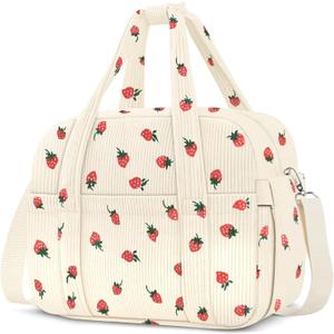 KUBYA Corduroy Lunch Box Lunch Bag for Women Adults Men, Cute Strawberry Insulated Work Reusable Leakproof Simple Large Lunch Boxes Tote Bag Adults Cooler Bag, with Shoulder Strap